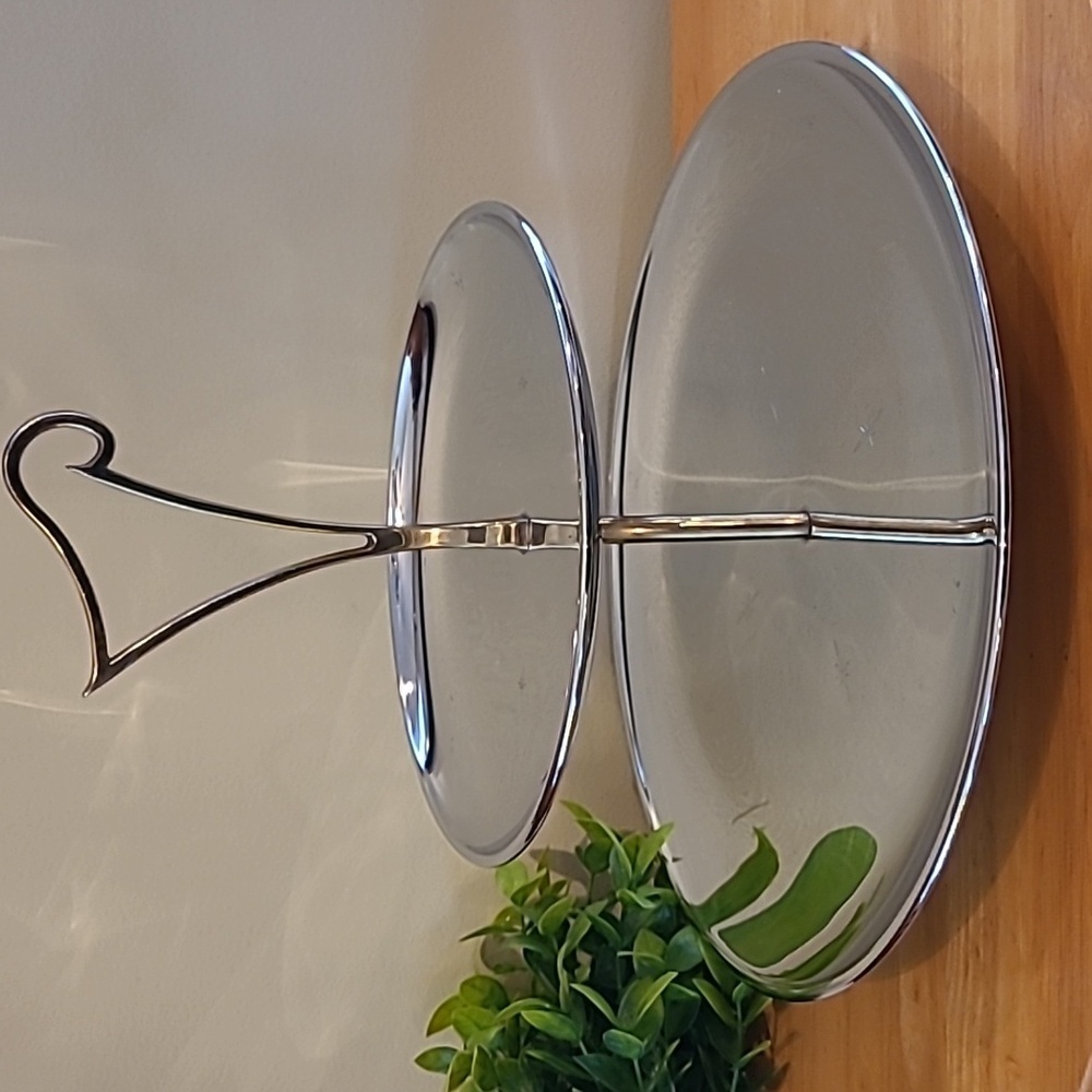 RIVIERIA Atomic MCM Two Tiered Chromeware Tidbit Petit Fours Serving Tray